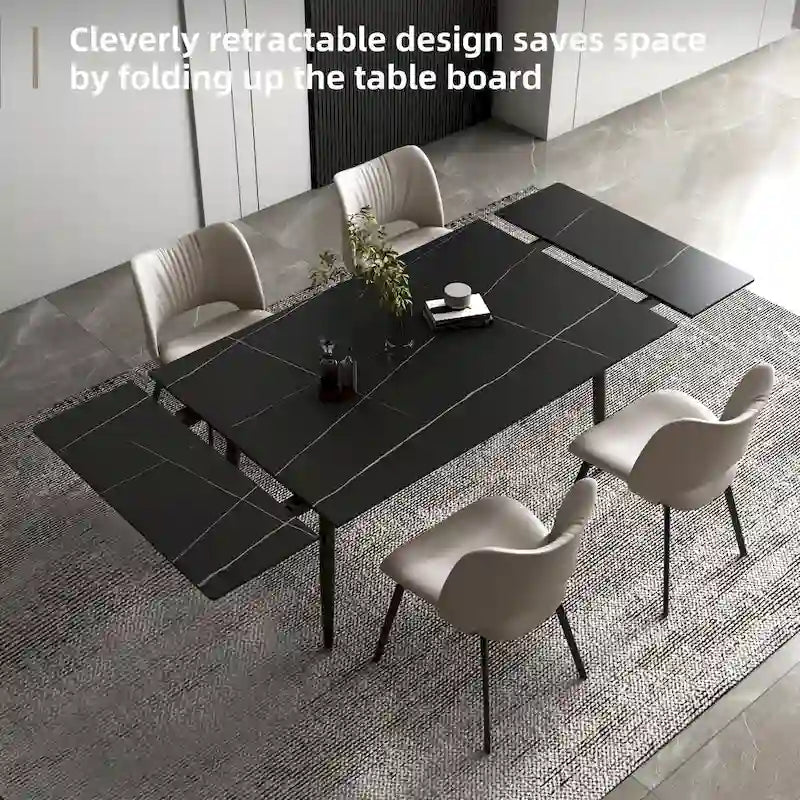 5 Piece 62.9 inch to 94.4 inch Extendable Dining Table Set with Sintered Stone Top 4 Chairs