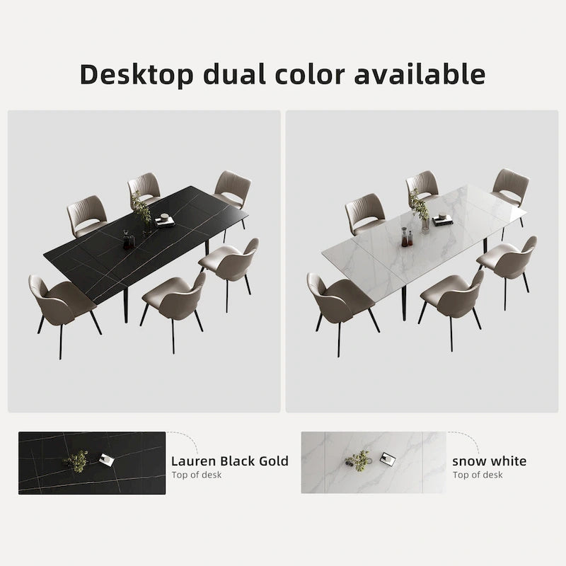 5 Piece 62.9 inch to 94.4 inch Extendable Dining Table Set with Sintered Stone Top 4 Chairs