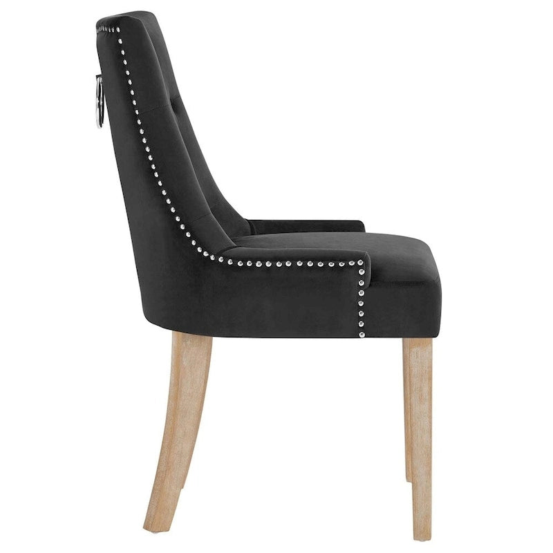 Tufted Velvet Upholstered Dining Chair With Nailhead Trim in Black