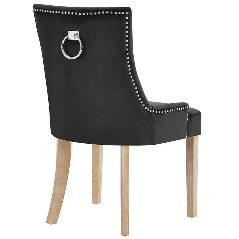 Tufted Velvet Upholstered Dining Chair With Nailhead Trim in Black