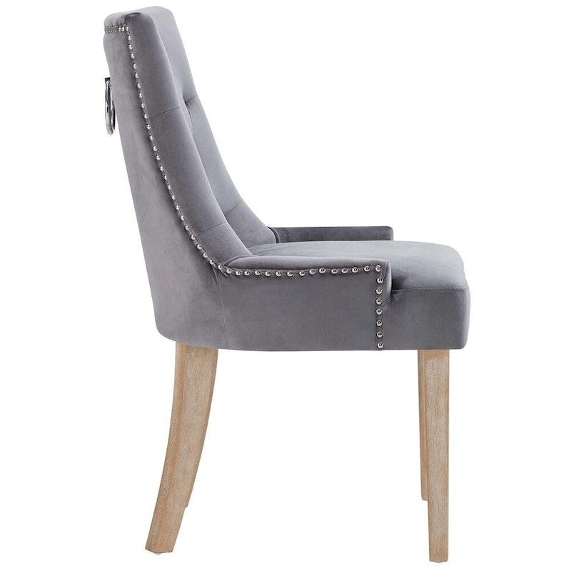 Tufted Velvet Upholstered Dining Chair With Nailhead Trim in Black