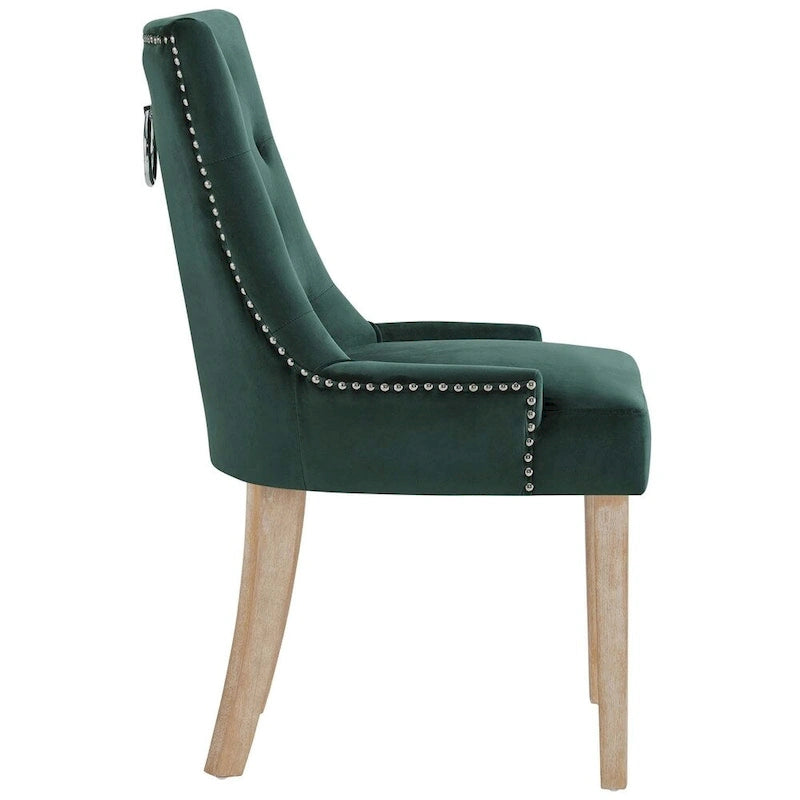 Tufted Velvet Upholstered Dining Chair With Nailhead Trim in Black