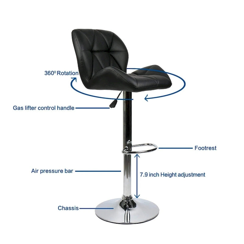 Modern Faux Leather Adjustable Swivel Bar Stools (Set of 2)