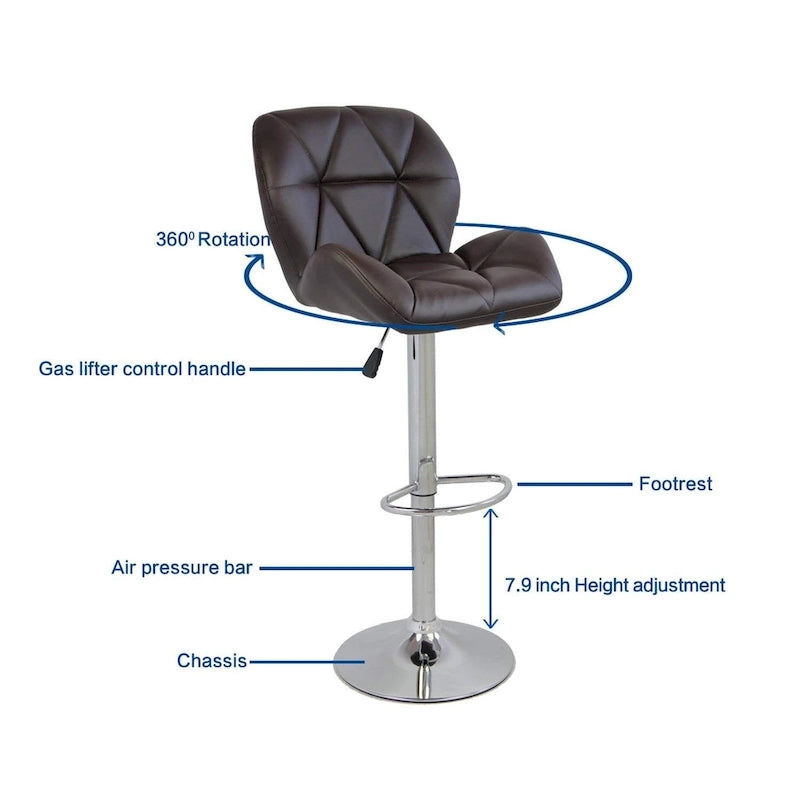 Modern Faux Leather Adjustable Swivel Bar Stools (Set of 2)