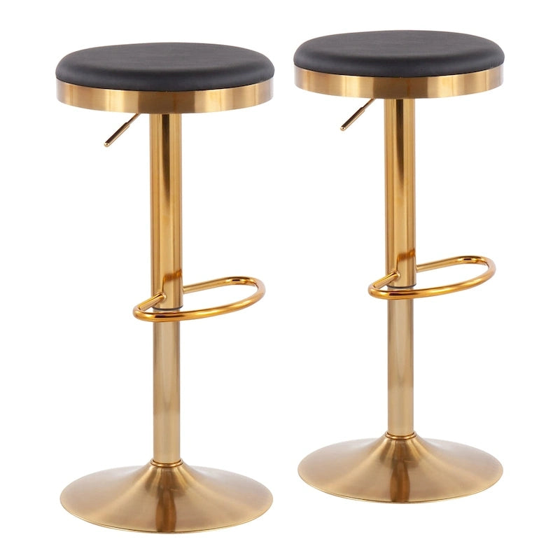 Lumisource Dakota Barstool in Gold Steel and White Leather - Set of 2 - 15Lx15Wx23-31.75H