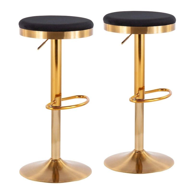 Lumisource Dakota Barstool in Gold Steel and White Leather - Set of 2 - 15Lx15Wx23-31.75H