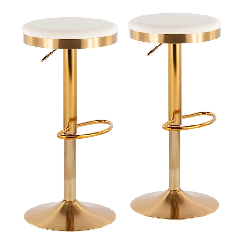 Lumisource Dakota Barstool in Gold Steel and White Leather - Set of 2 - 15Lx15Wx23-31.75H