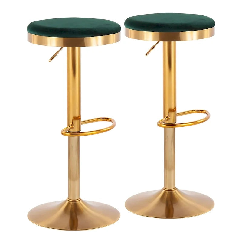 Lumisource Dakota Barstool in Gold Steel and White Leather - Set of 2 - 15Lx15Wx23-31.75H