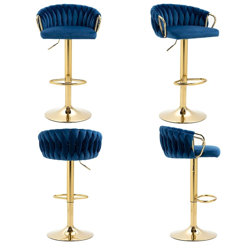 Set of 4 Bar Stool Adjustable Height Swivel Velvet Woven
