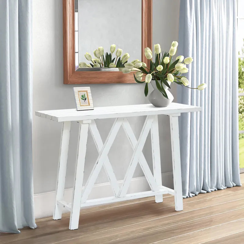 Farmhouse White Console and Entry Table - 32.5 H x 47.9 W x 15 D