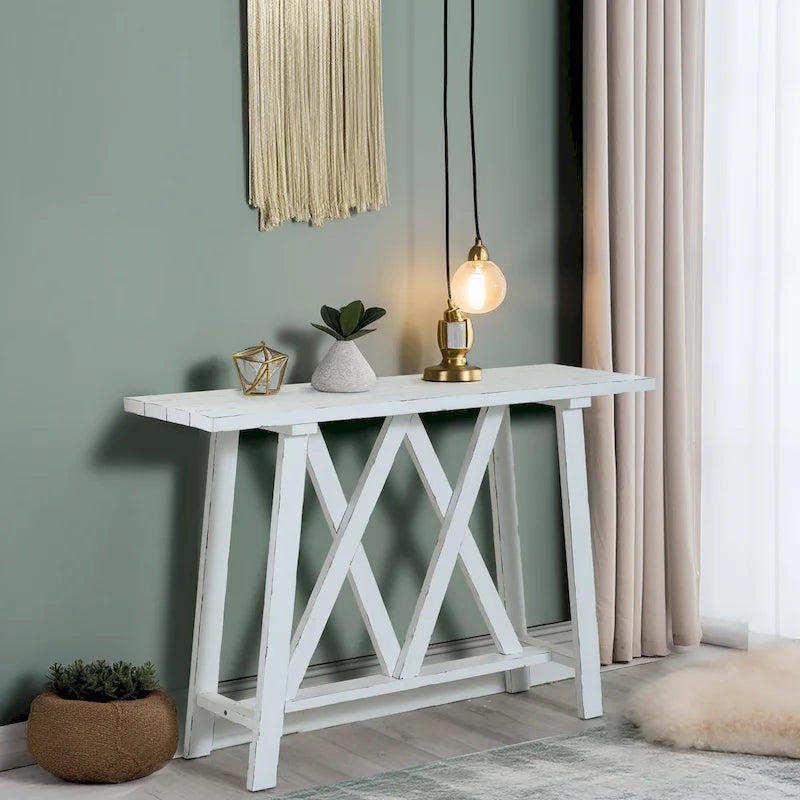 Farmhouse White Console and Entry Table - 32.5 H x 47.9 W x 15 D