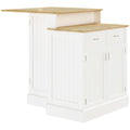 Kitchen Island with Storage Cabinet and 2-Level Rubber Wood Tabletop, Island Table with Adjustable Shelves and Drawers