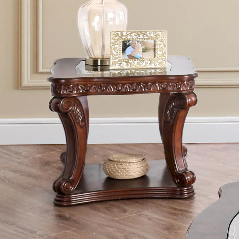 Derg Traditional Oak 26-inch Glass and Wood Shelf-base Side Table by Furniture of America