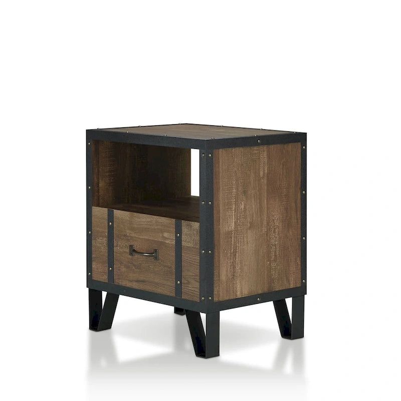 DH BASIC Industrial Oak 17-inch Metal 1-Drawer End Table by Denhour