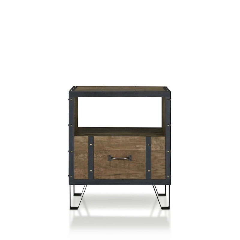 DH BASIC Industrial Oak 17-inch Metal 1-Drawer End Table by Denhour
