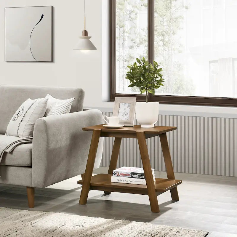 Roundhill Furniture Metz Mid-Century Modern Wood Shelf End Table