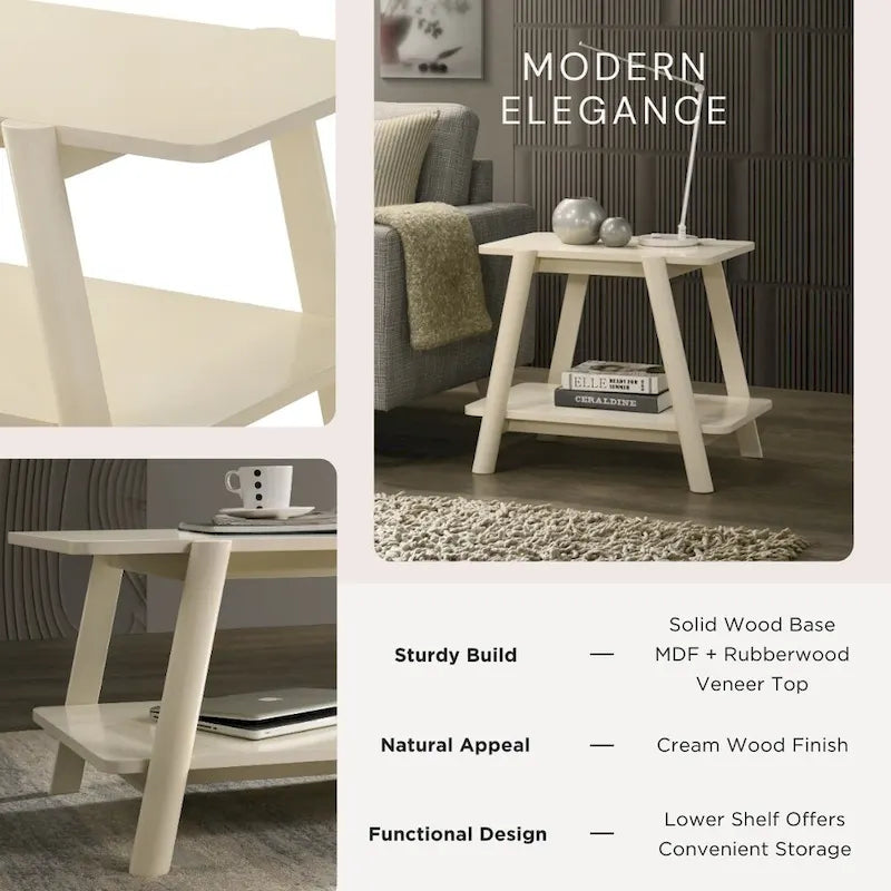Roundhill Furniture Metz Mid-Century Modern Wood Shelf End Table