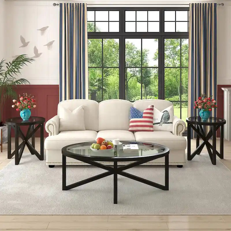 Sleek Glass Coffee Table with Solid Wood Base