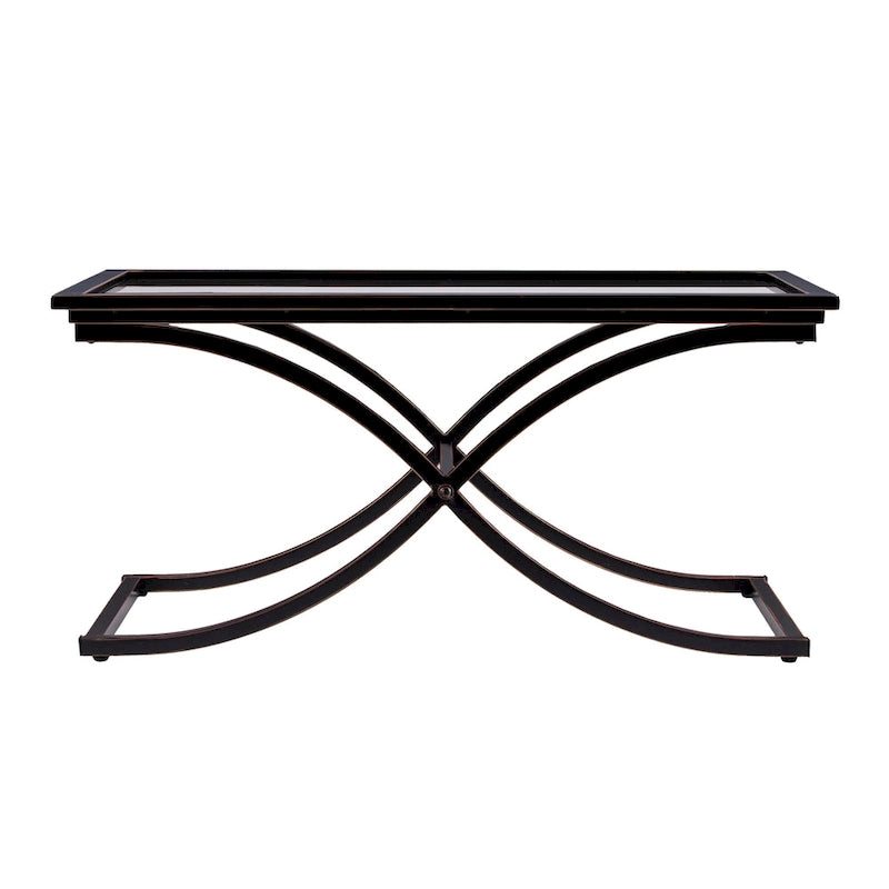SEI Furniture Bugleweed Black/Copper Distressed Metal and Tempered Glass Glam Coffee Table