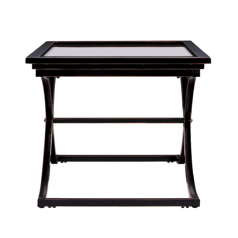 SEI Furniture Bugleweed Black/Copper Distressed Metal and Tempered Glass Glam Coffee Table