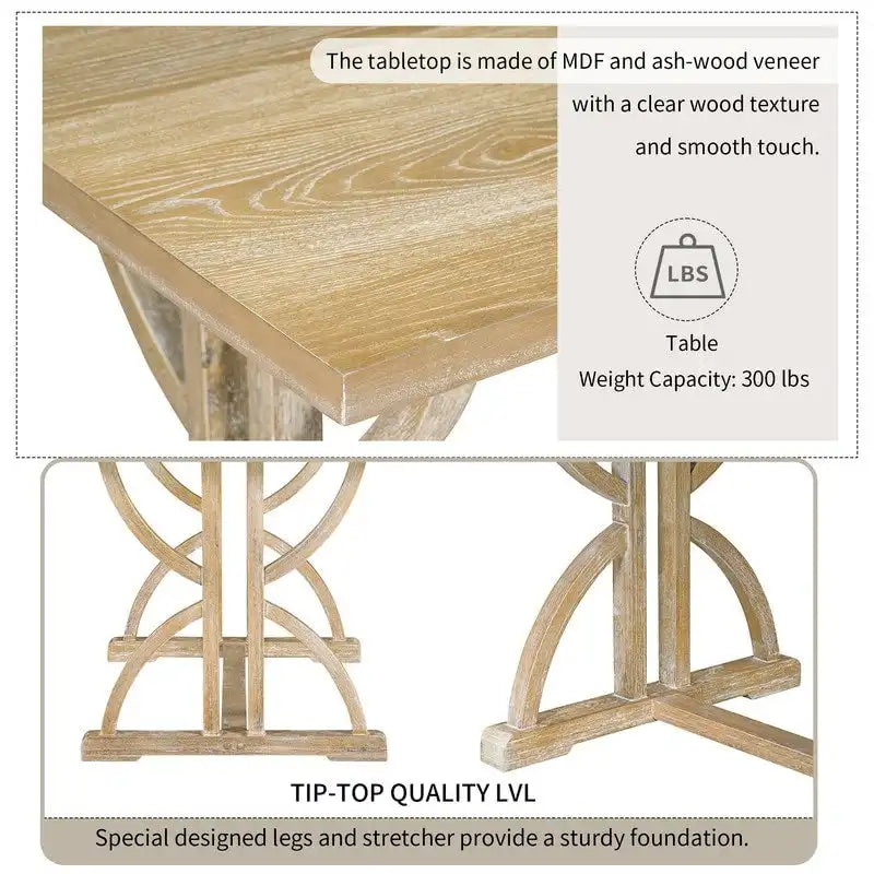 6-Piece Retro Rectangular Dining Table Set, Table with Unique Legs and 4 Upholstered Chairs & 1 Bench for Dining Room