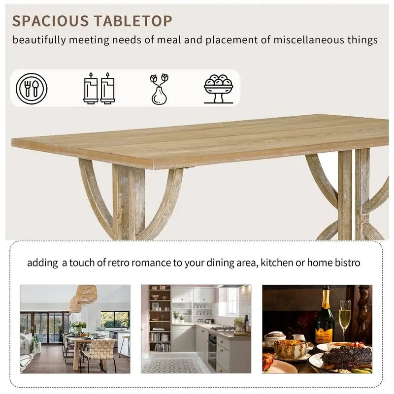 6-Piece Retro Rectangular Dining Table Set, Table with Unique Legs and 4 Upholstered Chairs & 1 Bench for Dining Room