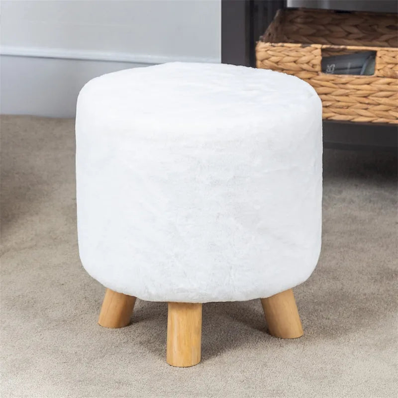 Adeco Round Ottoman Footrest Upholstered Padded Pouf