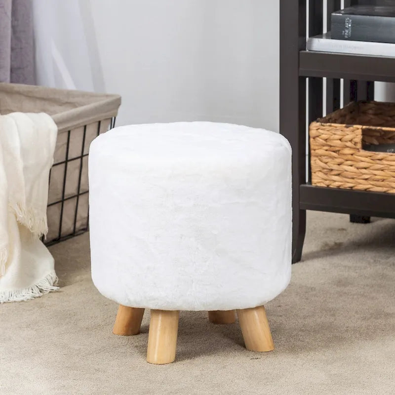 Adeco Round Ottoman Footrest Upholstered Padded Pouf