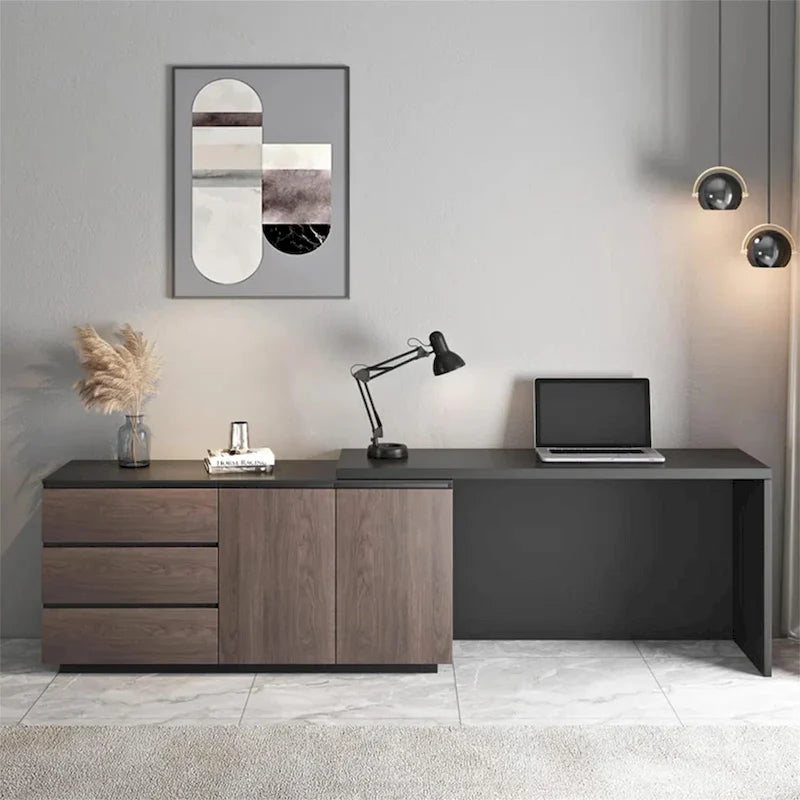 Home Office Expandable Desk with Drawer Dresser for Storage