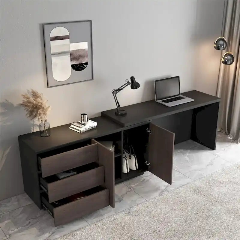 Home Office Expandable Desk with Drawer Dresser for Storage