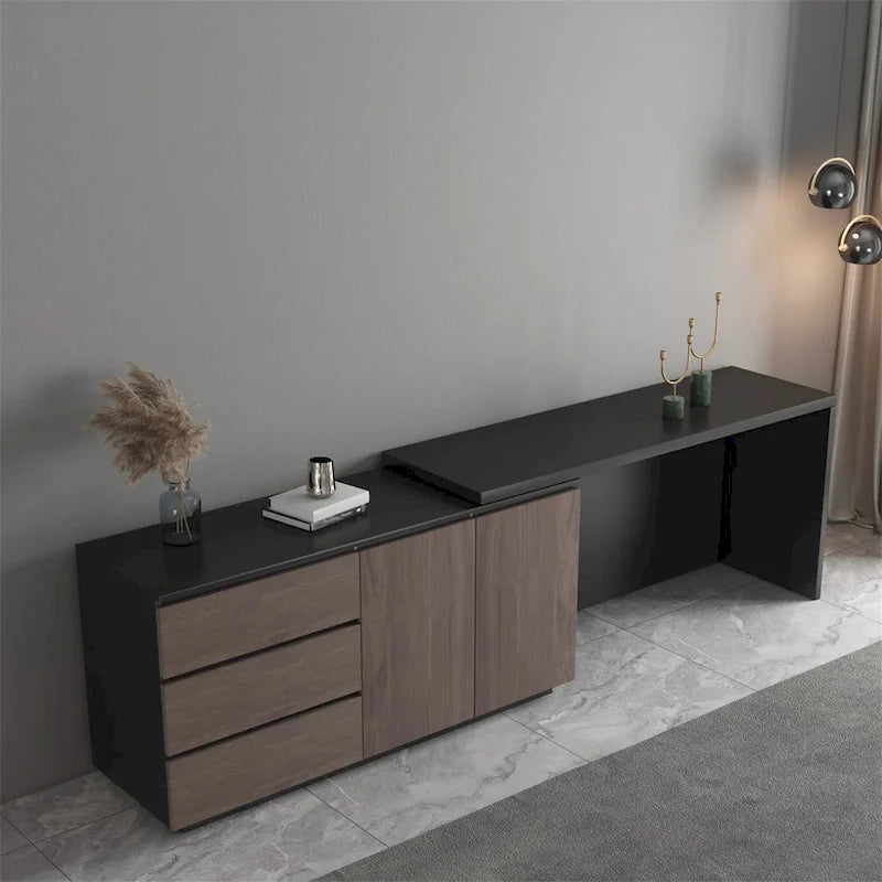Home Office Expandable Desk with Drawer Dresser for Storage