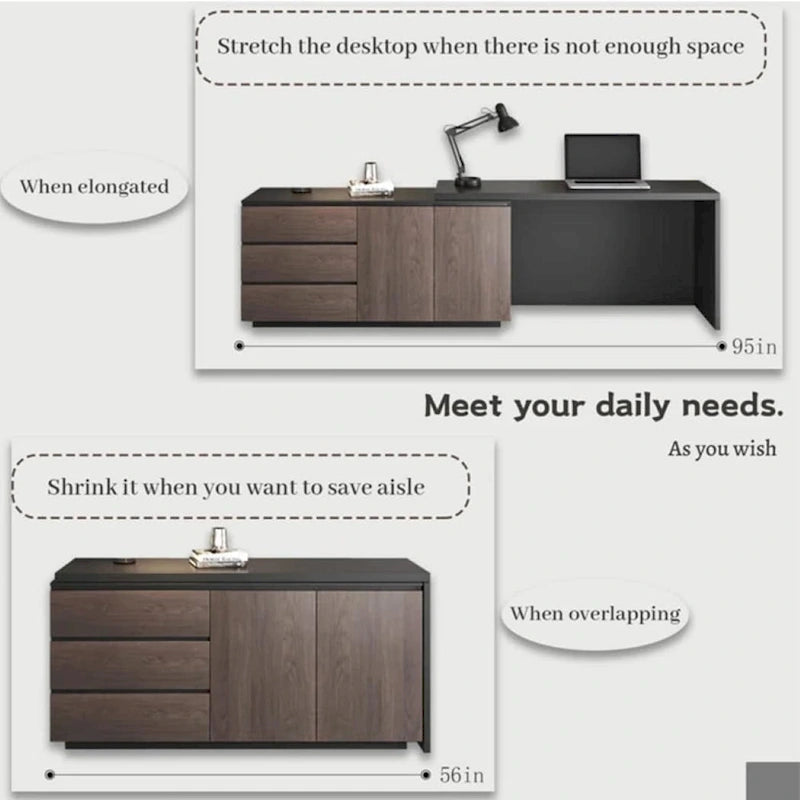 Home Office Expandable Desk with Drawer Dresser for Storage