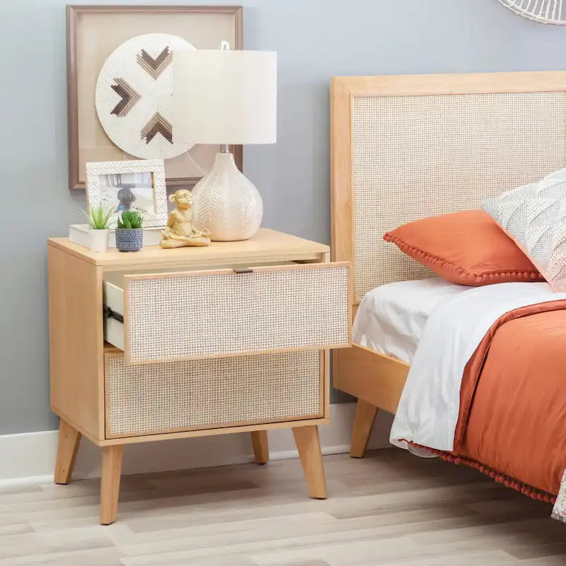 Adelphi Wooden/Cane Mid-Century Nightstand