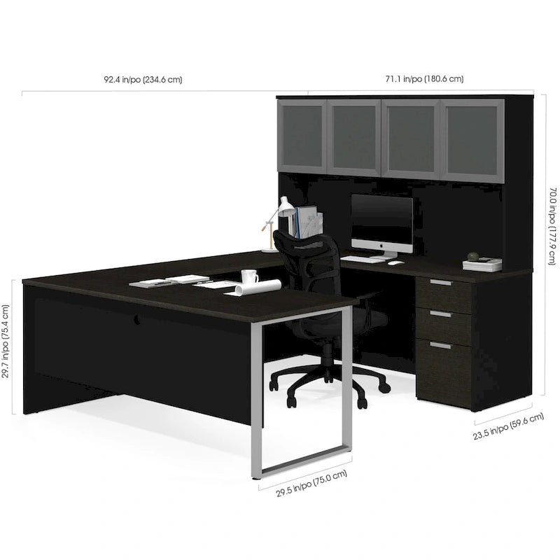 Bestar Pro-Concept Plus U-Desk with Frosted Glass Door Hutch