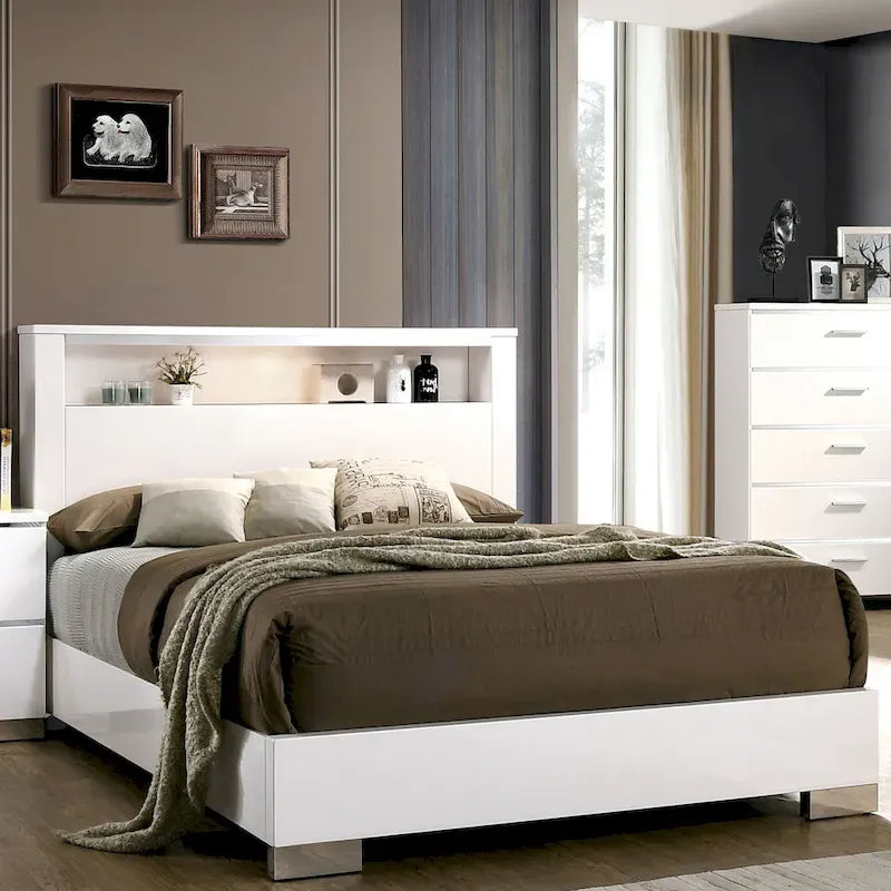 Champs Contemporary Queen Solid Wood Storage 3-Piece Panel Bed with USB Port Set by Furniture of America