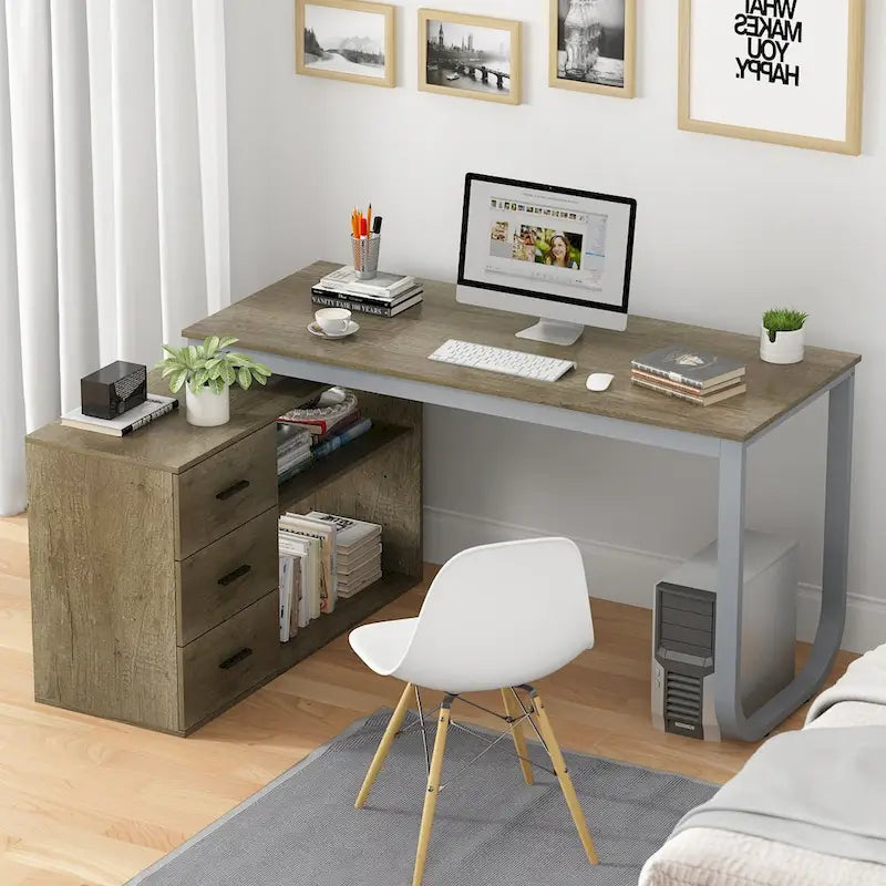 Timechee 55-inch L Shaped Office Computer Desk w/ Drawers
