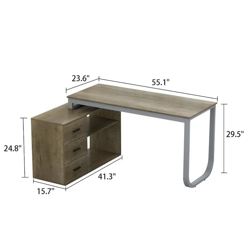 Timechee 55-inch L Shaped Office Computer Desk w/ Drawers