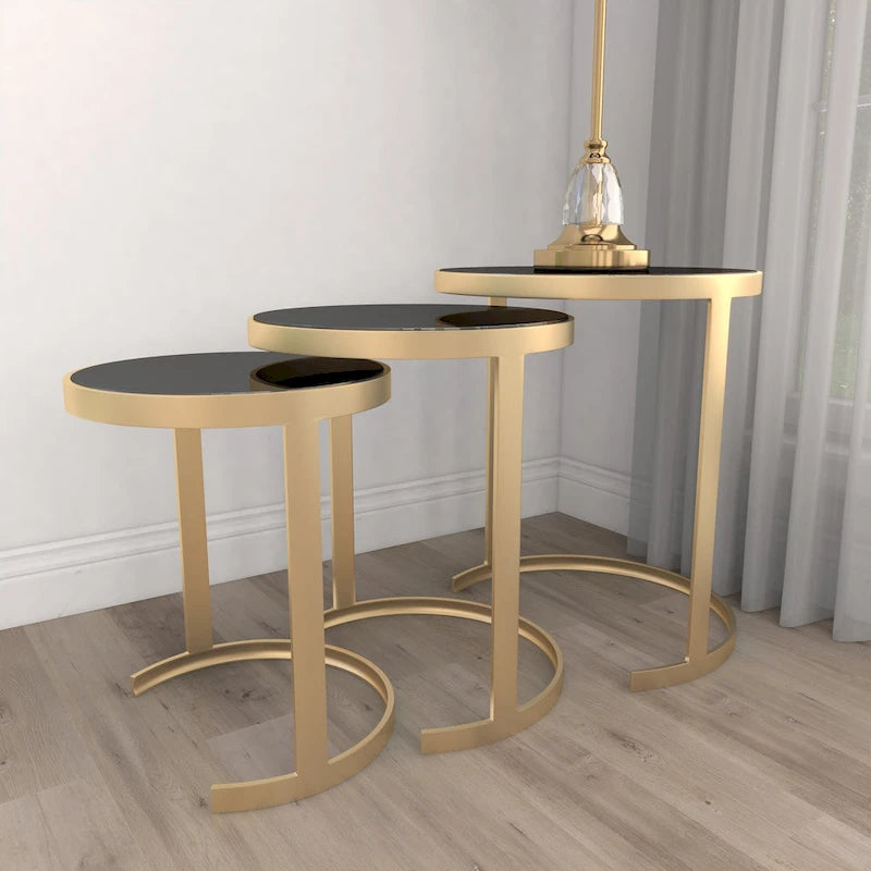 Black/Gold Metal Accent Tables (Pack of 3)