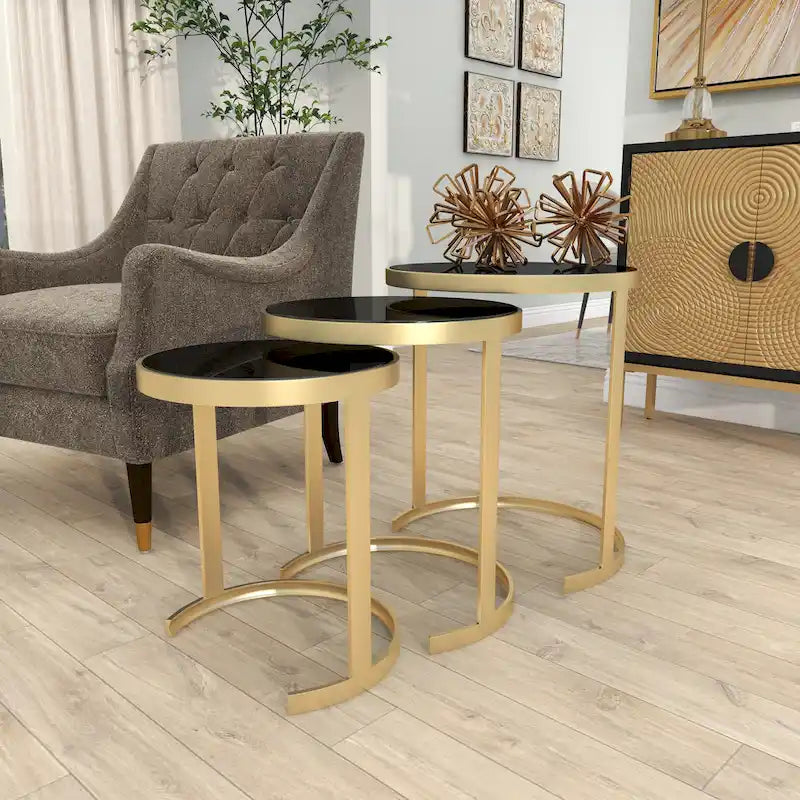 Black/Gold Metal Accent Tables (Pack of 3)