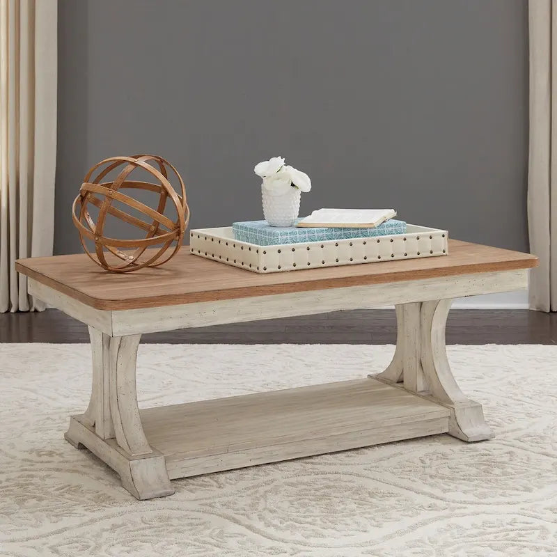Farmhouse Reimagined Antique White with Chestnut Rectangular Cocktail Table