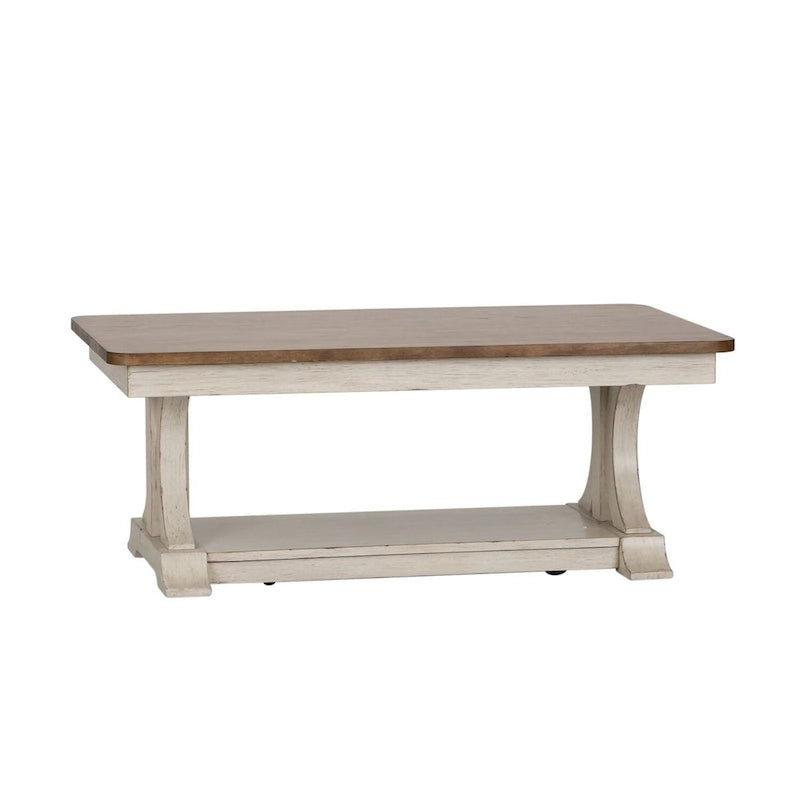Farmhouse Reimagined Antique White with Chestnut Rectangular Cocktail Table