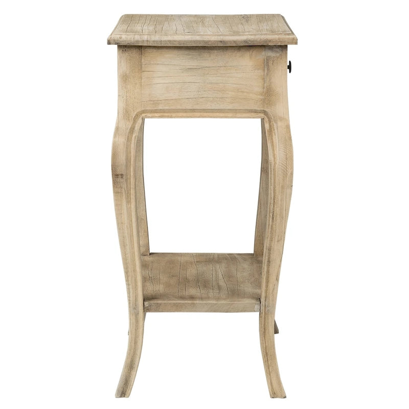 Natural Unfinished Solid Wood Side Table With Drawer by East at Main