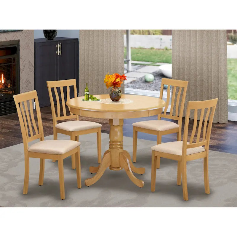 East West Furniture 5 Piece Dining Room Table Set Includes a Round Wooden Table and 4 Kitchen Dining Chairs, Oak(Seat Options)