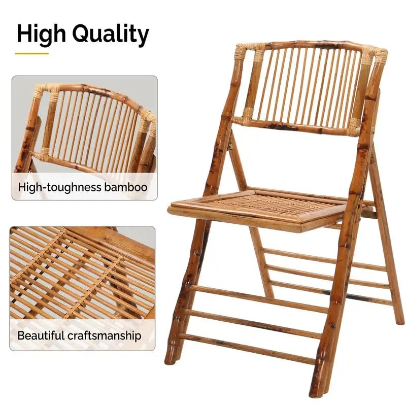 VINGLI Rattan Bamboo Dining Chair Folding Chair for Outdoor Indoor