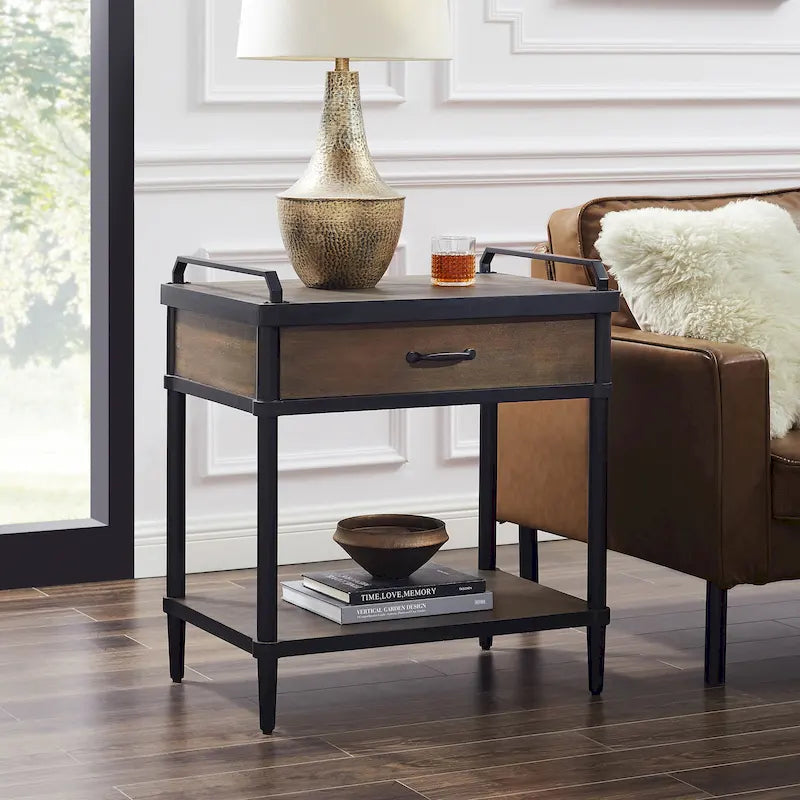 Art Leon Mid-century Wood Side End Table with Drawer