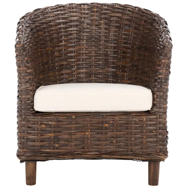 SAFAVIEH Charla Rattan Barrel Chair with Cushion - 29.1 x 27.2 x 32.7 - 29Wx27Dx33H