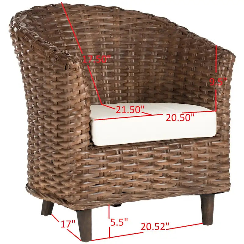 SAFAVIEH Charla Rattan Barrel Chair with Cushion - 29.1 x 27.2 x 32.7 - 29Wx27Dx33H
