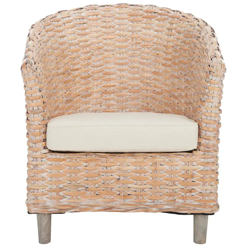 SAFAVIEH Charla Rattan Barrel Chair with Cushion - 29.1 x 27.2 x 32.7 - 29Wx27Dx33H