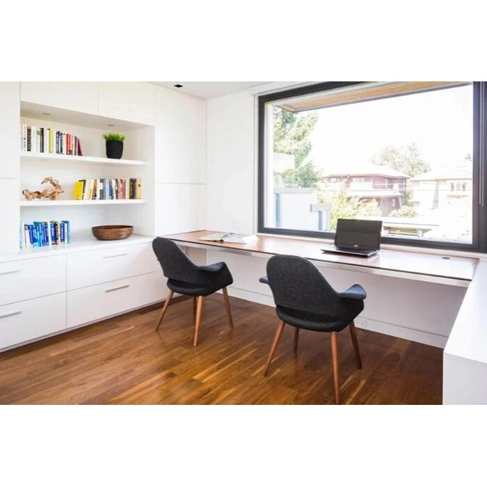 Mid Century Modern Upholstered Organic Dining Armchair with Wooden Walnut Legs