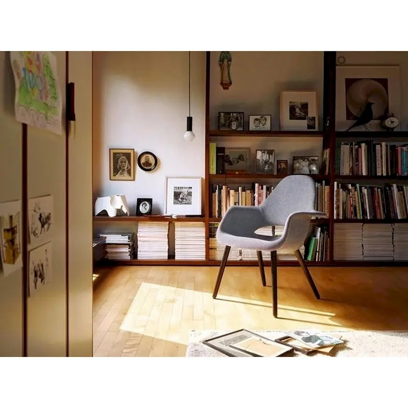 Mid Century Modern Upholstered Organic Dining Armchair with Wooden Walnut Legs